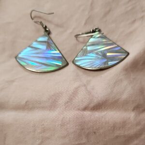 Holographic Silver Fan Earrings
